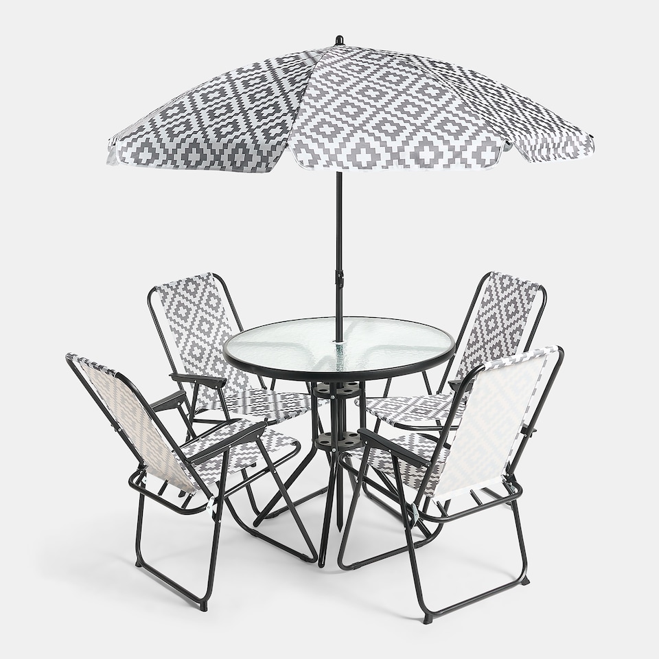 image 1 of OHS 6 Piece Patio Set Outdoor Table Chairs Parasol Garden Furniture