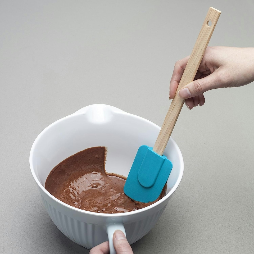 image 1 of Zeal Silicone Spatula with Wooden Handle, Aqua Blue