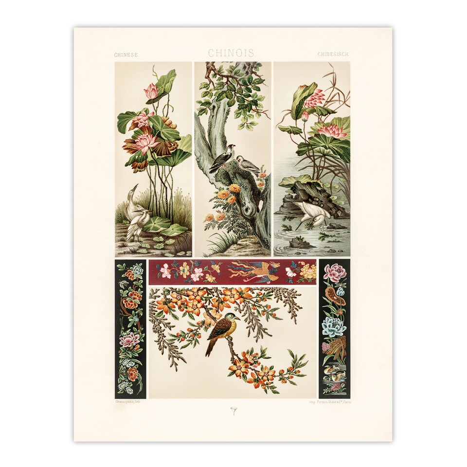 image 1 of Chinese Patterns of Birds and Flowers Racinet Huge Wall Art Poster Print 24X32"
