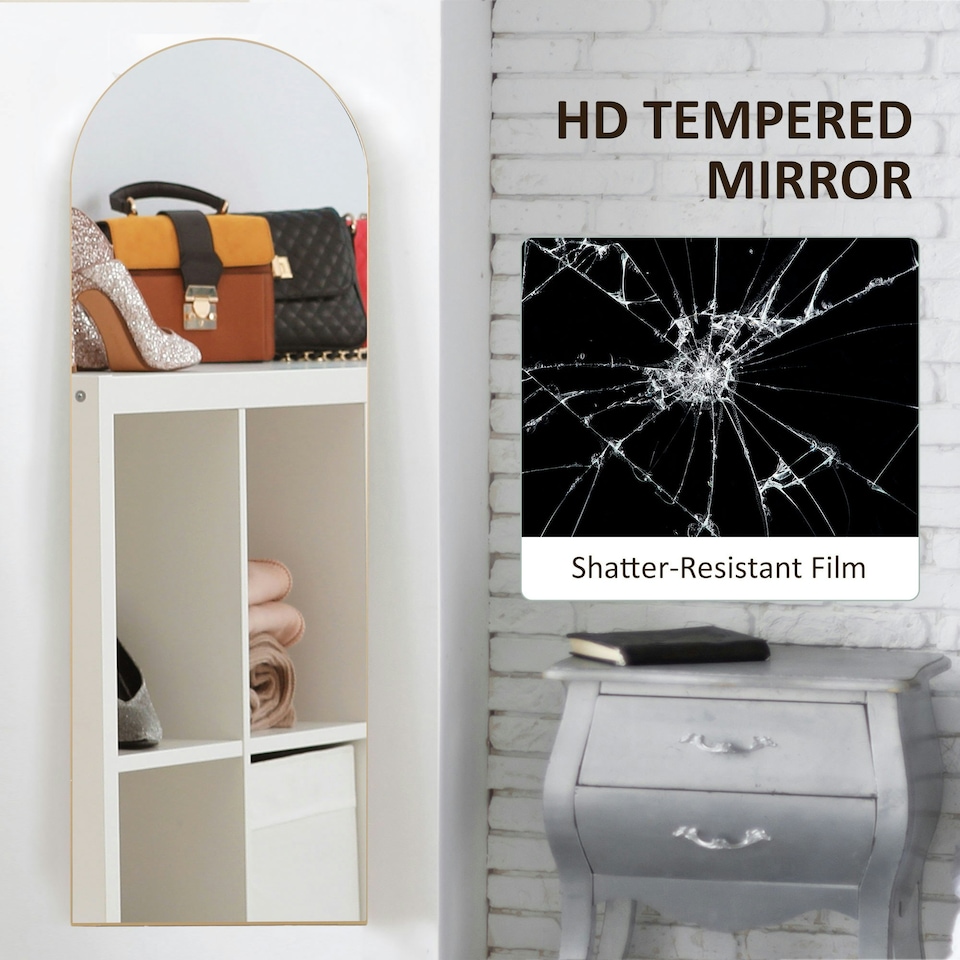 image 1 of HOMCOM Floor Mirror Wall Mount Leaning Standing Mirror 50 x 150cm Gold Tone