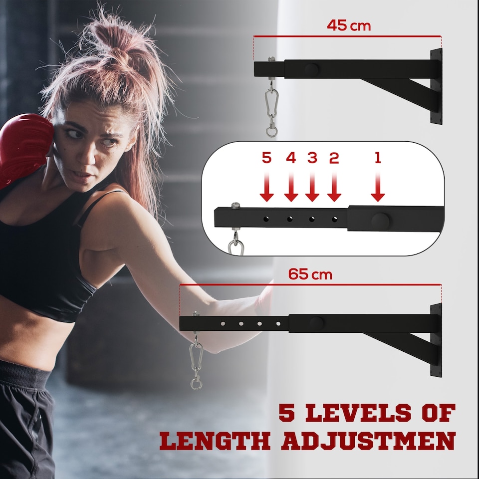 image 1 of SPORTNOW 5-Length Adjustable Punch Bag Bracket for Boxing, Punching Training | Black | Black