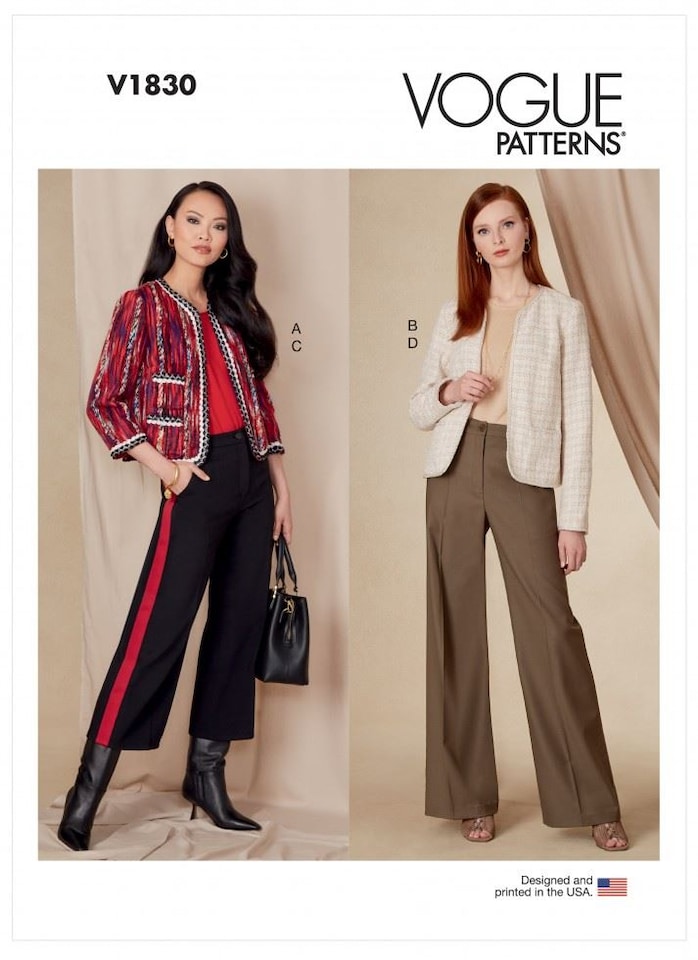 image 1 of Vogue 1830 Paper Sewing Pattern – Women’s Trousers & Jackets, Size B5 (8–10–12–14–16), Intermediate