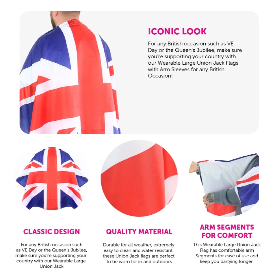 image 1 of Pack of 3 Union Jack Wearable Flag | Multi | One Size