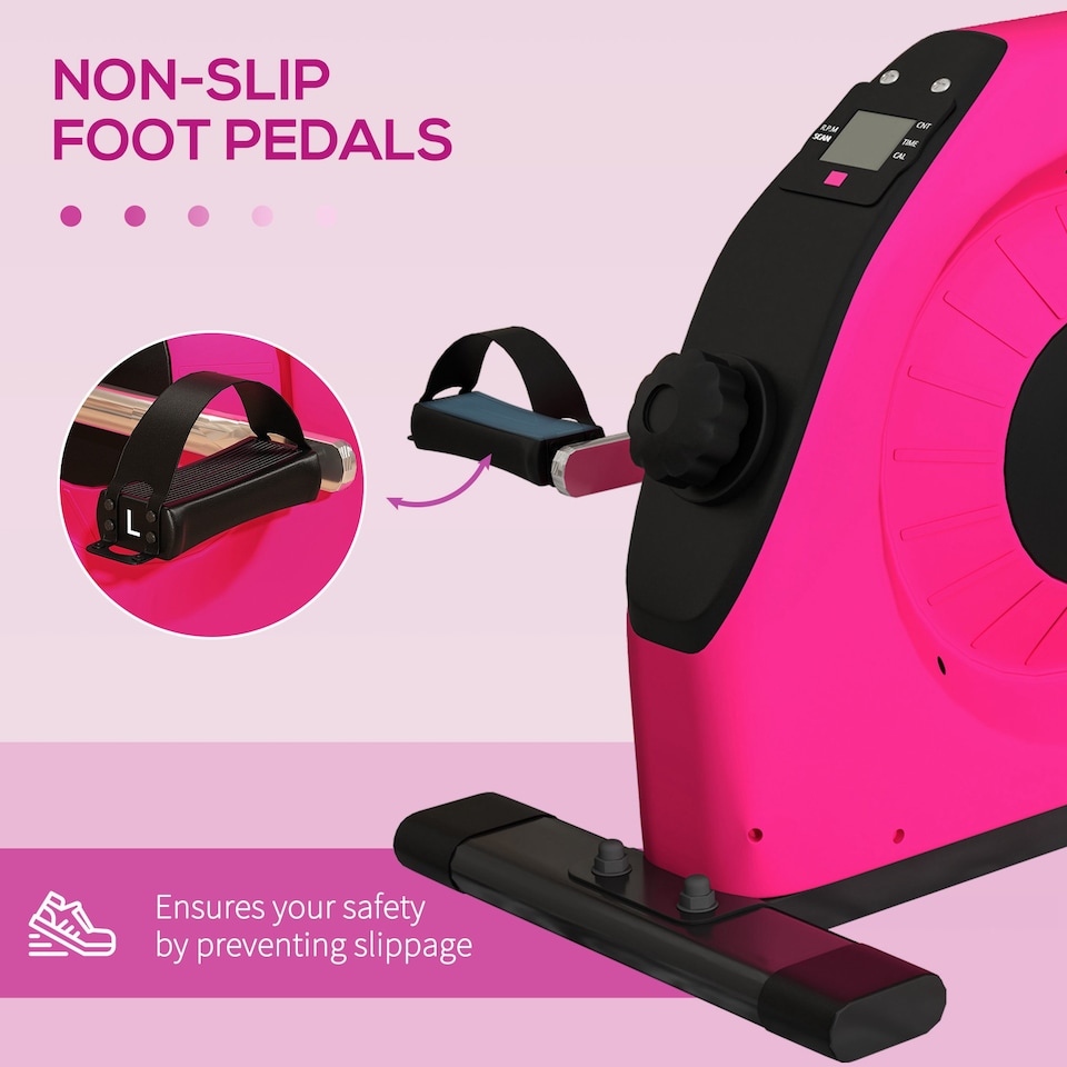 image 1 of SPORTNOW Mini Exercise Bike, Under Desk Bike for Legs, Arms Workout, Pink