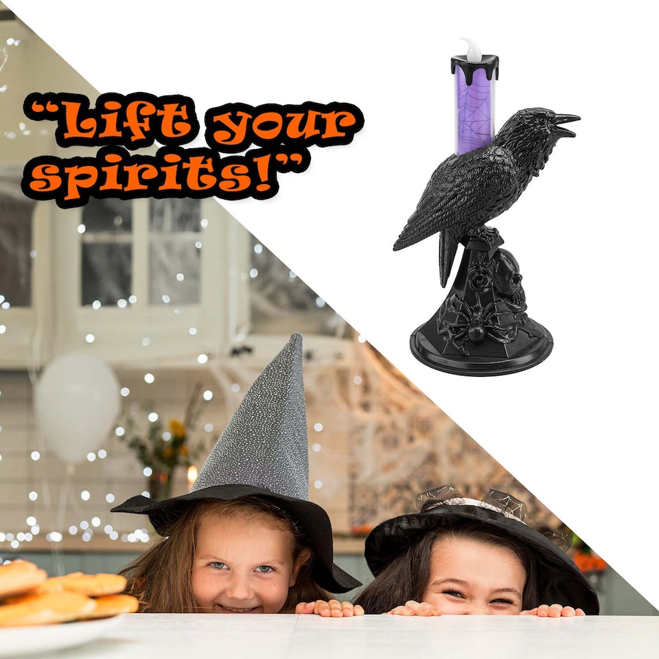 image 1 of PMS Flameless Halloween Crow Candle, Purple - 20.3 x 10 cm