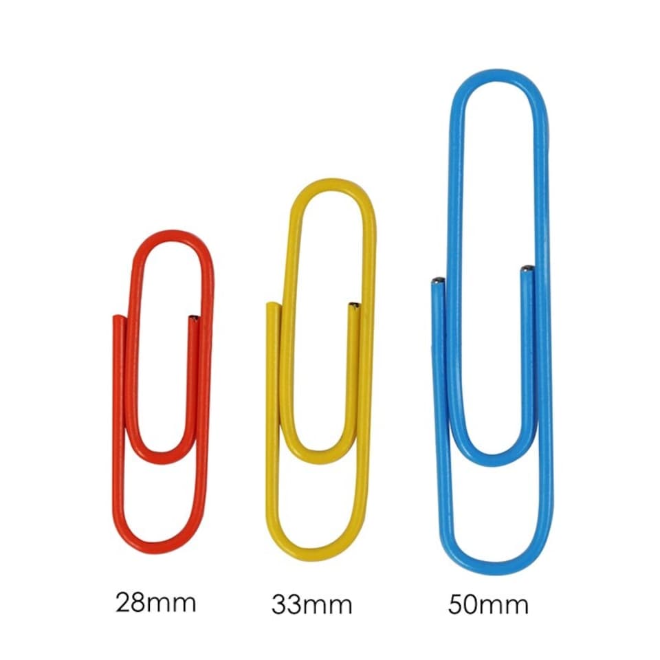 image 1 of Pack of 100 Assorted Coloured Paper Clips 33mm
