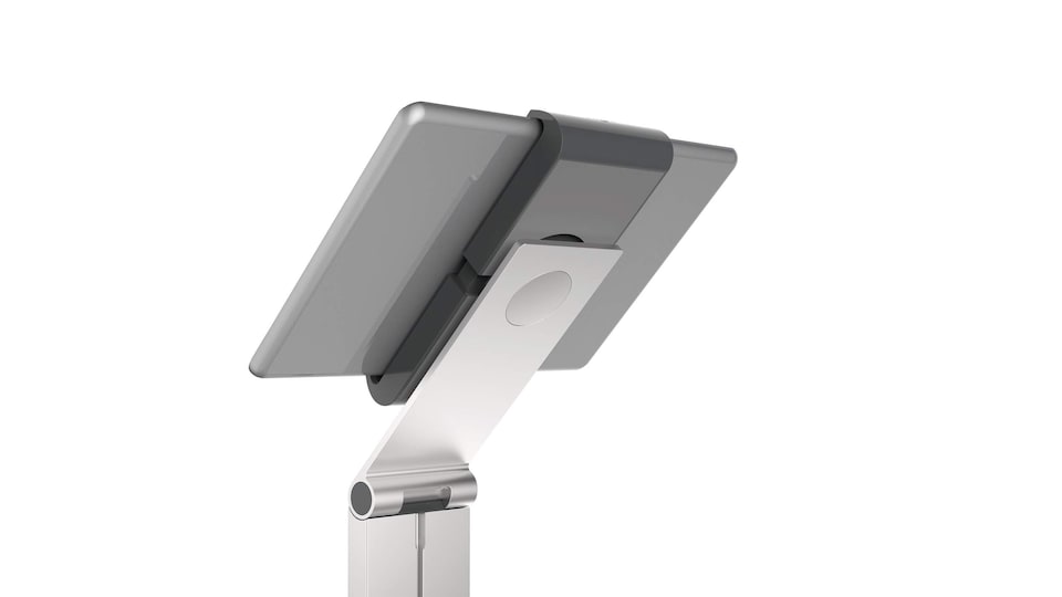 image 1 of Durable Aluminium Tablet Holder iPad Floor Exhibition Stand | Rotates & Locks | Silver