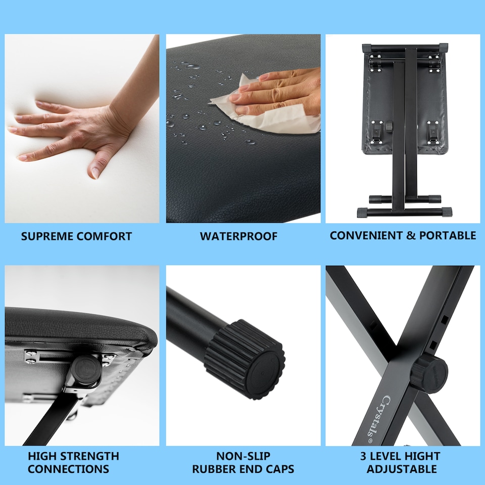 image 1 of PIANO STOOL KEYBOARD BENCH BLACK PADDED SEAT CUSHION CHAIR ADJUSTABLE HEIGHT