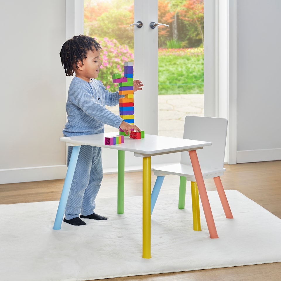 image 1 of Rainbow Table and Chair & Bookshelf Set - White & Blue