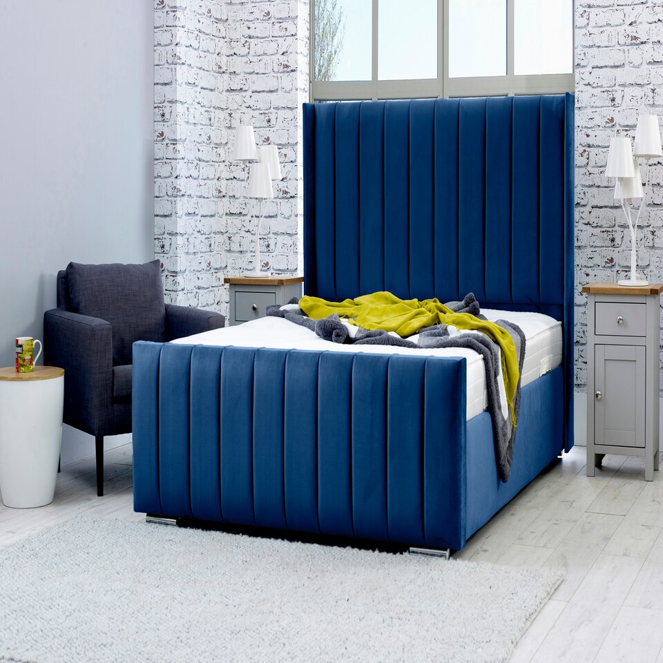 Caira Plush Superking Bed Frame - Blue