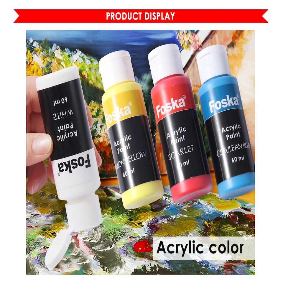 image 1 of Pack of 12 Assorted Colour 60ml Acrylic Colour Paint Pots
