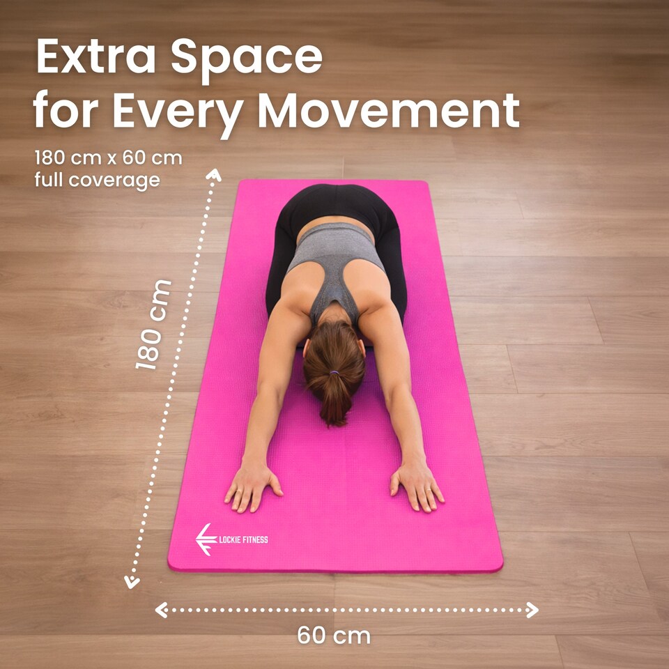 image 1 of Lockie Fitness Yoga Mat 8 mm Thick, Non Slip Exercise Mat for Women and Men, TPE Foam Pilates Mat, Gym Mat for Home Workout, Yoga, Pilates, Exercise & Gymnastics, 180 x 60 cm, Pink