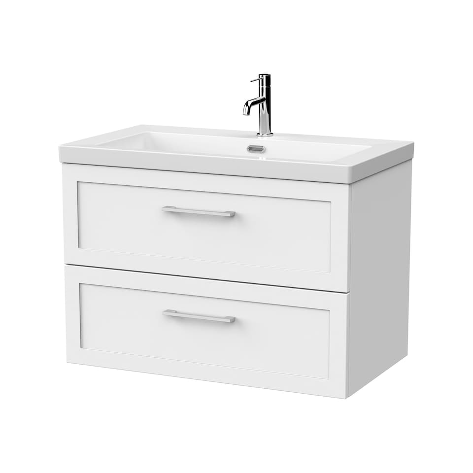 image 1 of Balterley Stonnall Traditional Wall Hung 2 Drawers Vanity Unit with 1 Tap Hole Fireclay Basin, 800mm, Matt White