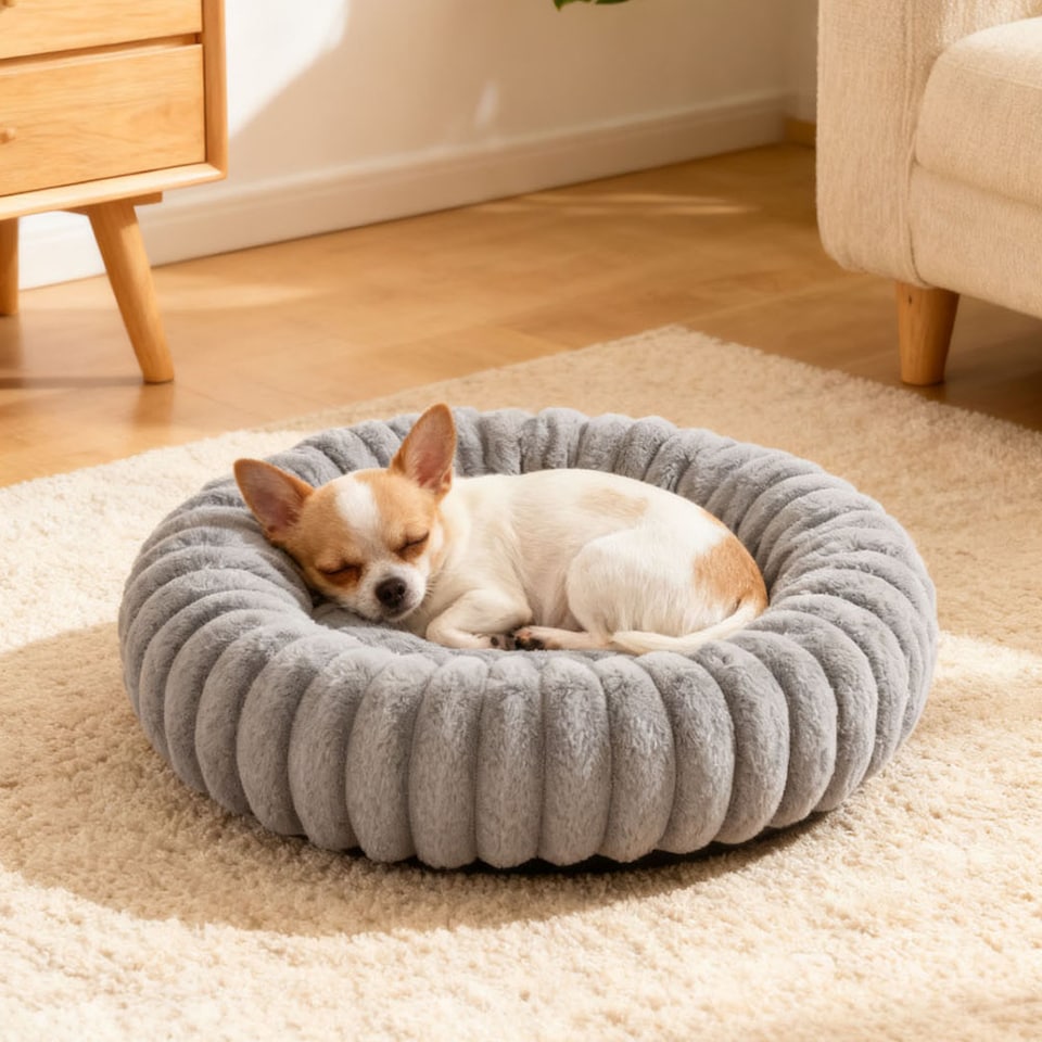 image 1 of Living and Home 6 Colour Soft Donut Pet Bed for Cats & Dogs,Warm & Cosy Retreat | Grey | M