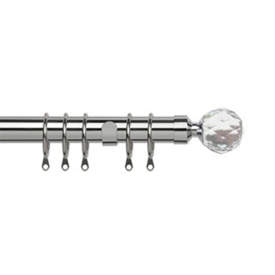 image 1 of 35mm Fixed Length Metal Curtain Pole Set Chrome Acrylic Ball Finial 125cm | Silver | Silver
