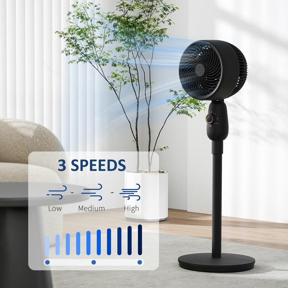 image 1 of HOMCOM Pedestal Fan for Bedroom, Powerful Air Circulator with 3 Speed, Black