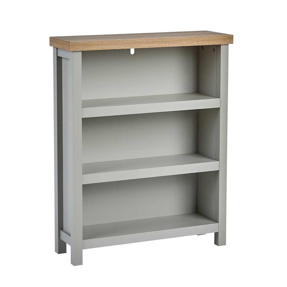 image 1 of Grey Oak Low Bookcase Display Unit 3 Bookshelves DVD Storage Two Tone
