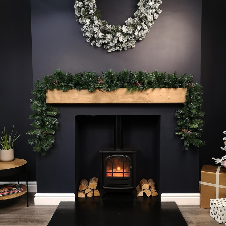 image 1 of 2.7m Green Christmas Garland with Pine Cones and Mixed Needles