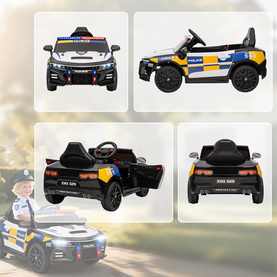 image 1 of AIYAPLAY Kids Electric Car, 12V Battery Powered Police Ride on Car with Remote Control, Music, Horn, Siren, Flashing Lights, Children Electric Vehicle for 3-5 Years