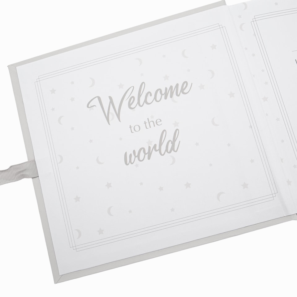 image 1 of Baby Keepsake Photo Album with Silver Plated Rattle Pram and Booties