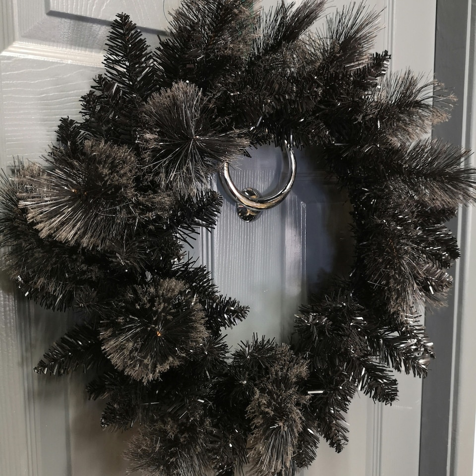 image 1 of 50cm Premier PVC Plain Black Tipped Artificial Christmas Halloween Wreath