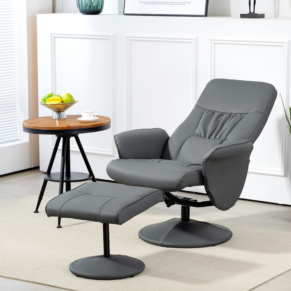image 1 of HOMCOM PU Leather Armchair and Footrest Swivel Recliner Grey