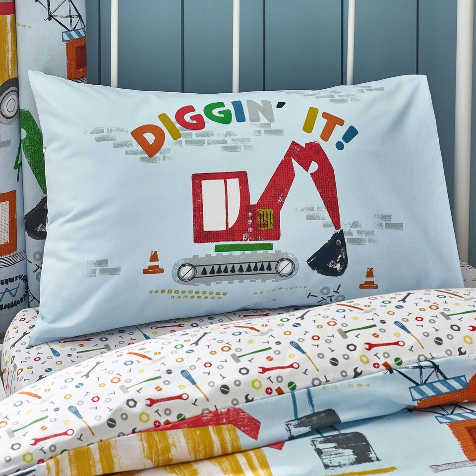 image 1 of Catherine Lansfield Kids Digger Dreams Reversible Junior Duvet Cover Set Blue