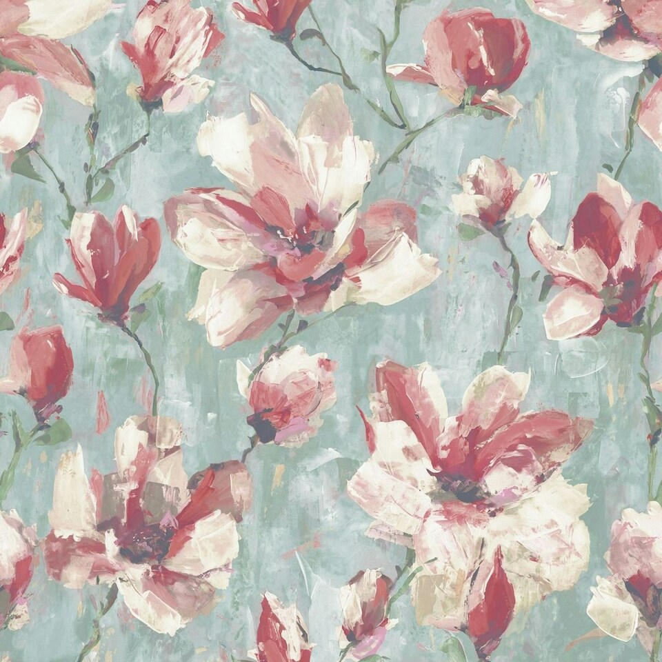 image 1 of Grandeco Camilla Floral Vinyl Wallpaper - Pink/Teal - 10m x 53cm Pink