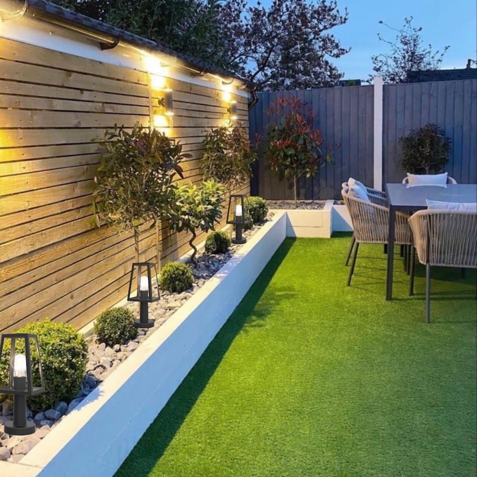 image 1 of CGC Lighting Louie Black Modern Outdoor Short Post Lantern | Black | Black | Width: 14 cm, Length: 12 cm, Height: 33.8 cm, Base: 11 cm