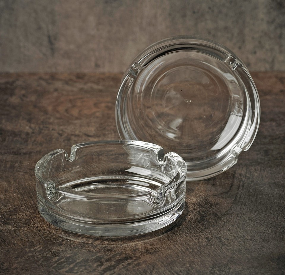 image 1 of Round Glass Classic Ashtray 10.2cm Round for Cigarettes Indoor Outdoor | Clear | Set of 4