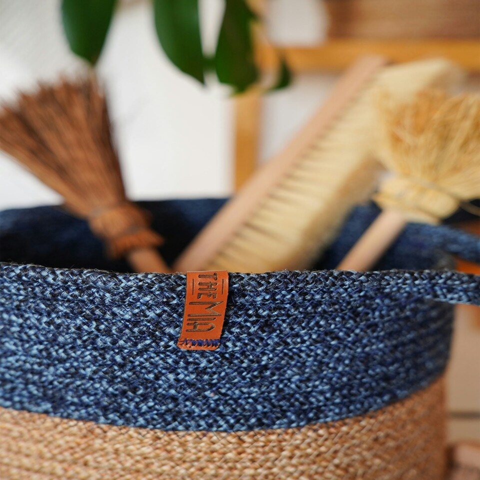 image 1 of Jute Handwoven Storage Basket (Blue)