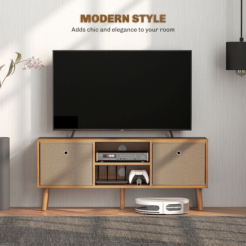 image 1 of HOMCOM TV Cabinet Stand Unit for TVs up to 50  Flat Screen with Foldable Drawers and Shelves, Entertainment Centre for Living Room, Bedroom Brown