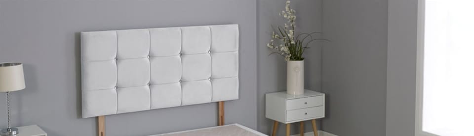 White Plush Velvet Cube Headboard | White | 5FT King 26"inch Headboard
