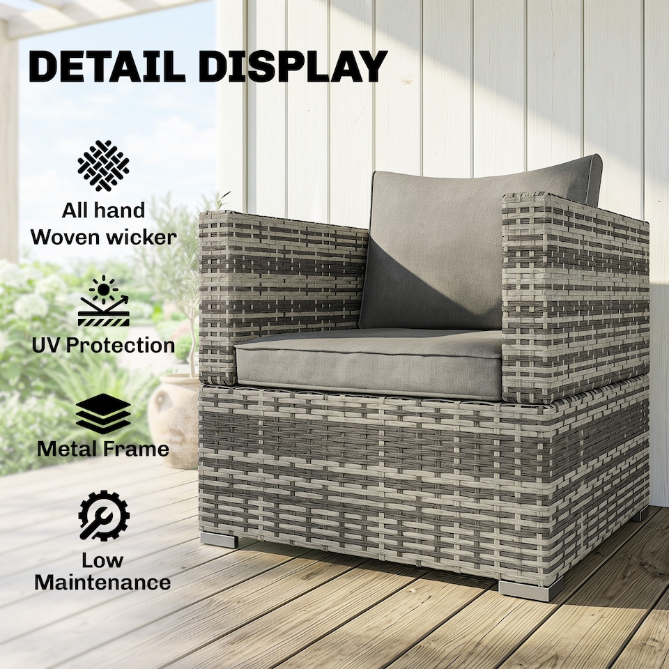 image 1 of Outsunny Single Wicker Furniture Sofa Chair w/ Padded Cushion for Garden Balcony | Grey