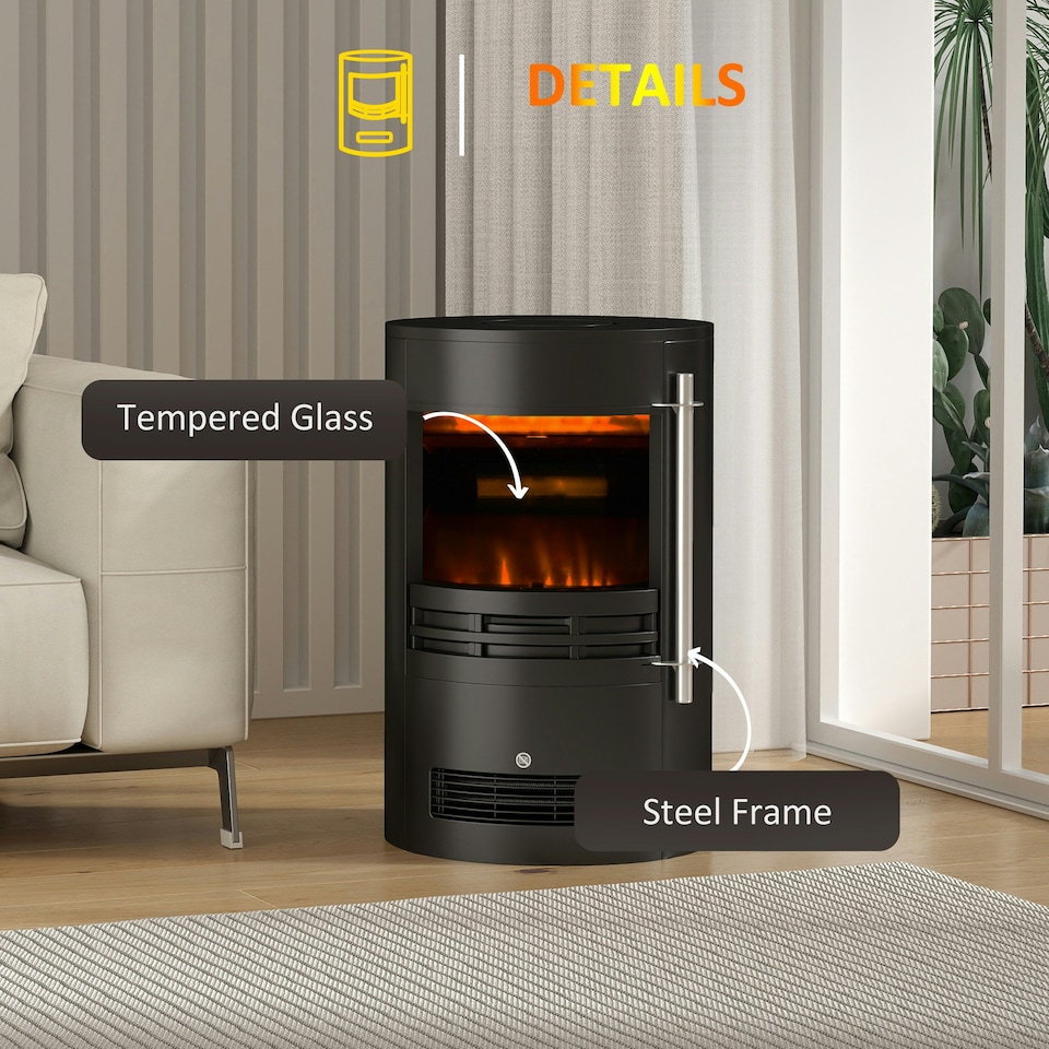 image 1 of HOMCOM Fireplace Electric Heater Stove w/ Thermostat Control Black Freestanding