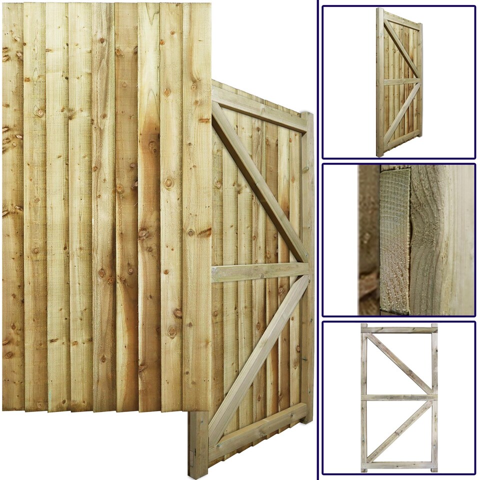 image 1 of Heavy Duty Garden Gate 6ft x 3ft Feather Edge H-Frame Flat Top Treated Timber Door