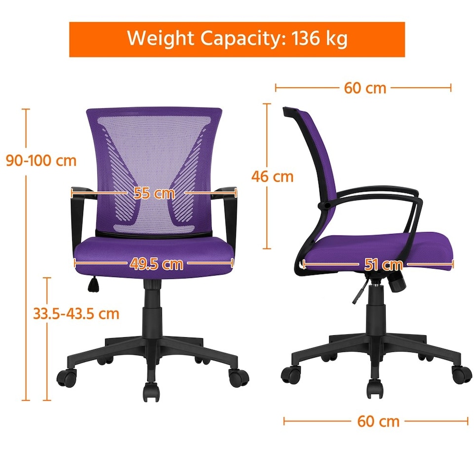 image 1 of Yaheetech Ergonomic Mesh Office Chair Mid-Back 360° Rolling Casters | Purple