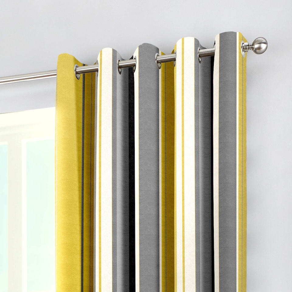 image 1 of Fusion Whitworth Stripe Eyelet Curtains Ochre