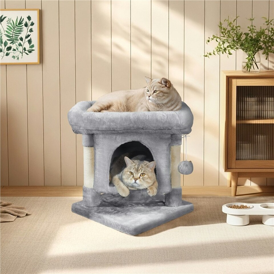 image 1 of Yaheetech 50 cm 2-Level Cat Tree with Condo Light Grey