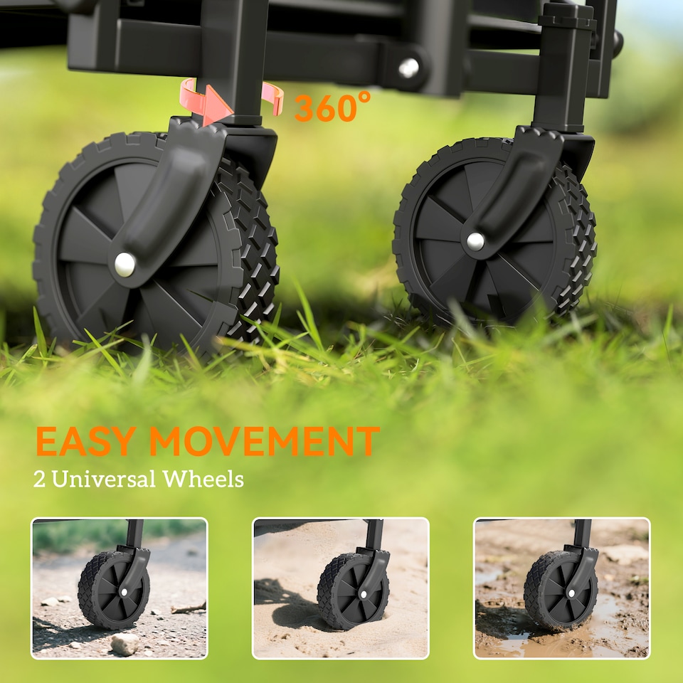 image 1 of Outsunny 62L Festival Trolley on Wheels, Garden Folding Trolley Cart, 120kg Heavy Duty Collapsible Folding Wagon with Adjustable Handle and Carrying Bag for Beach, Camping, Festival, Grey