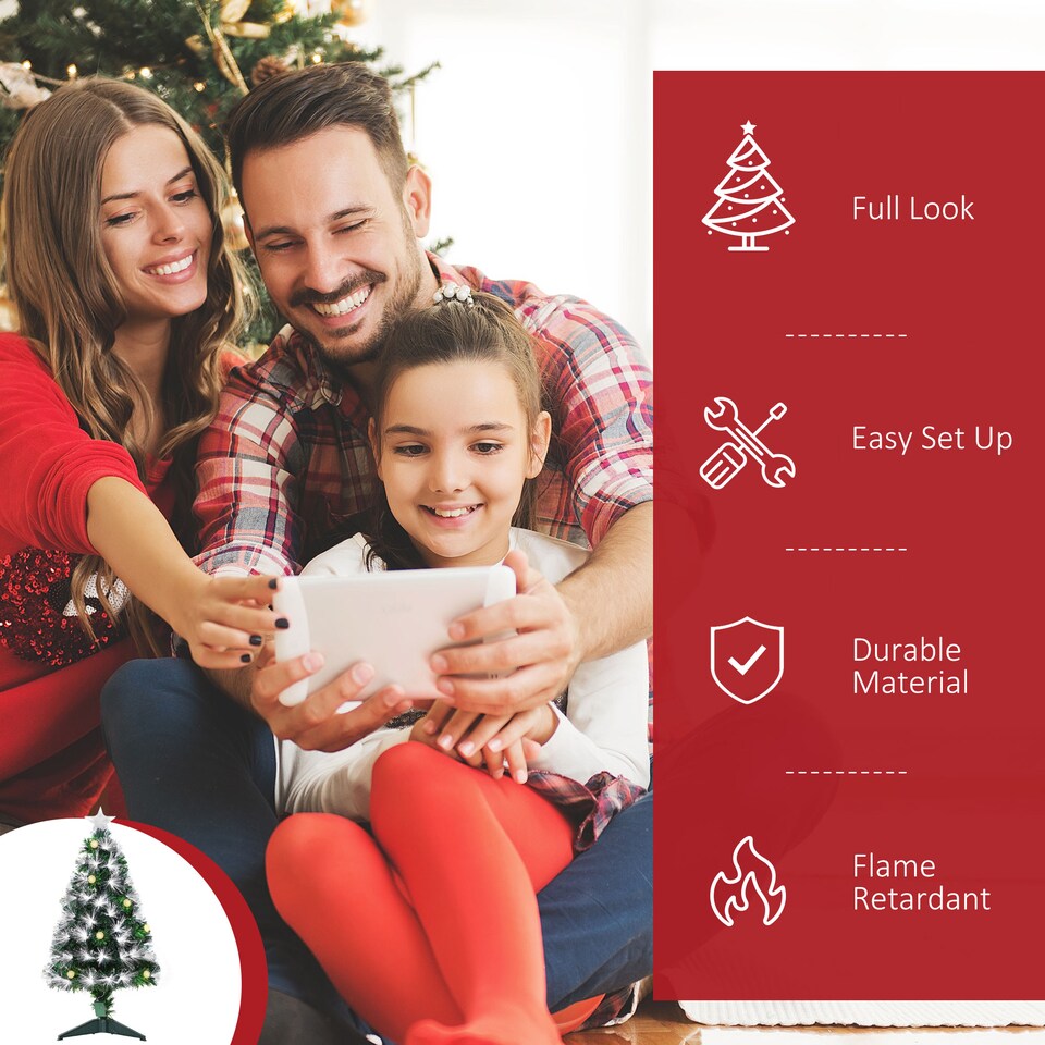 image 1 of HOMCOM 3ft White Light Artificial Christmas Tree w 90 LEDs Star Topper TriBase Full Bodied Seasonal Decoration PreLit Home