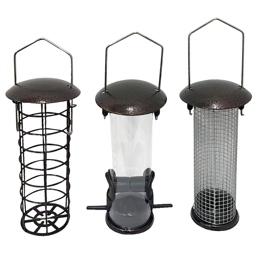 image 1 of Set of 3 Metal Bird Feeders Easy Fill Hanging Nut & Seed Feeders for Wild Birds Medium