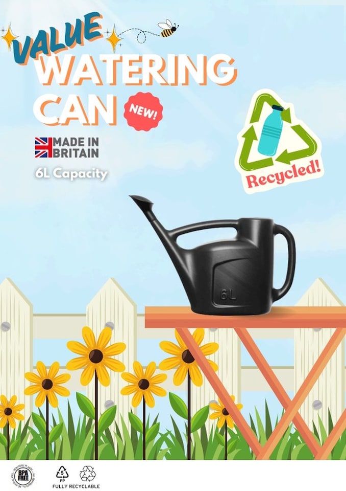 image 1 of 6L Black Watering Can With Detachable Sprinkler Rose