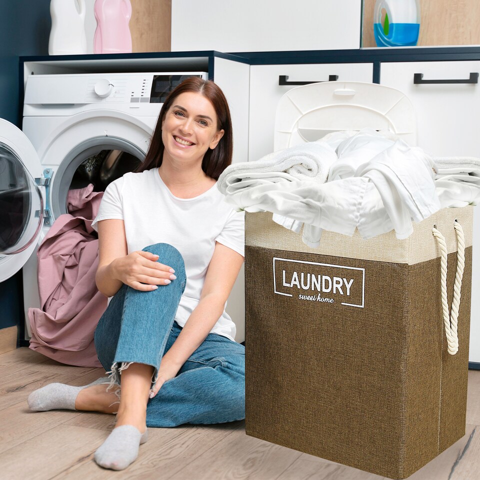 image 1 of 70L Collapsible Laundry Basket with Lid Portable Clothes Hamper