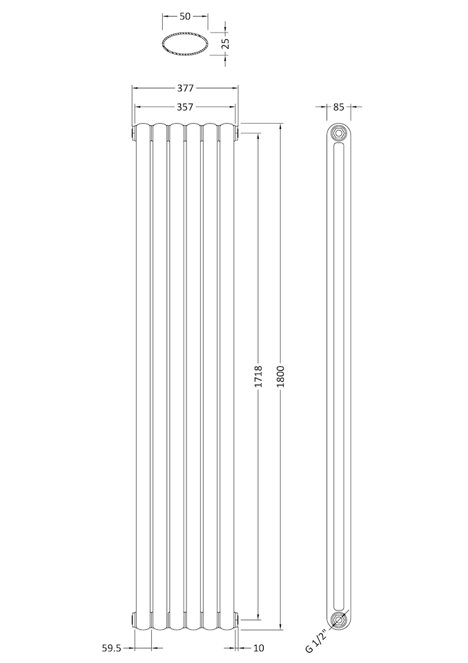 image 1 of Aspire Vertical Double Panel Radiator, 1800mm x 383mm - Anthracite | Grey | Anthracite | 1
