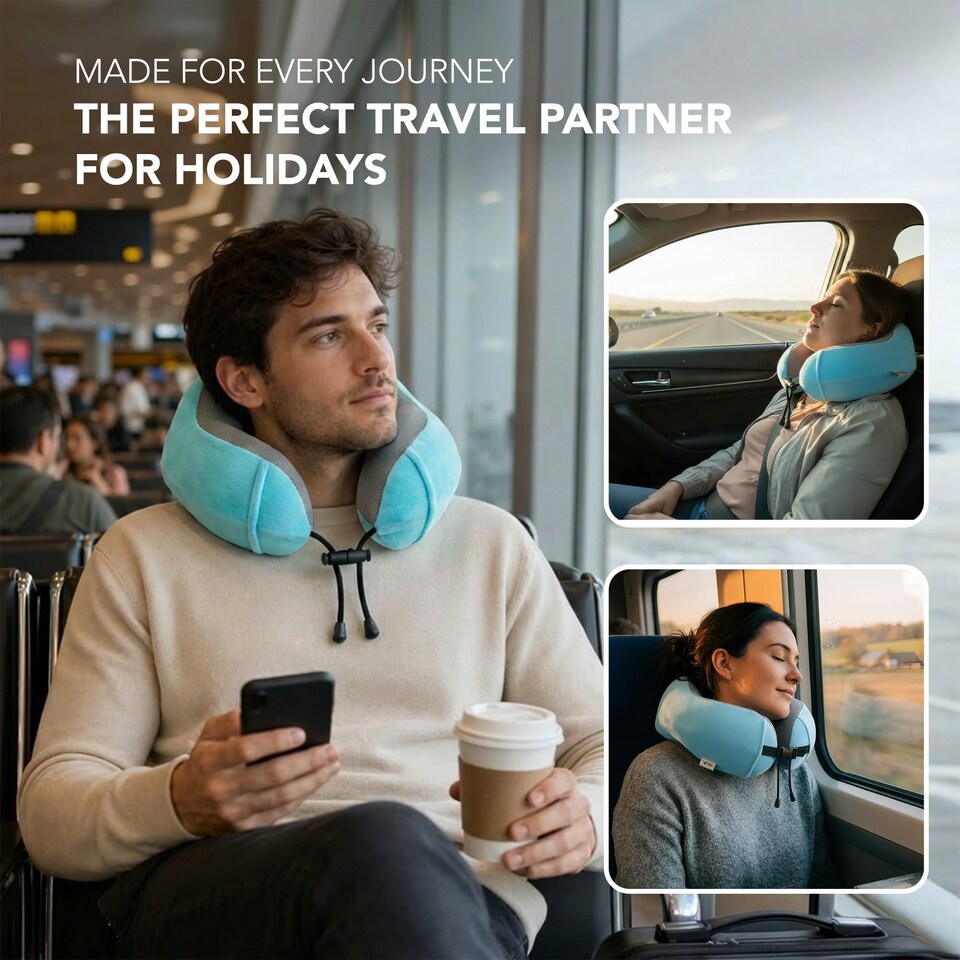 image 1 of Lugg Memory Foam Travel Neck Pillow with Adjustable Buckle and Washable Cover