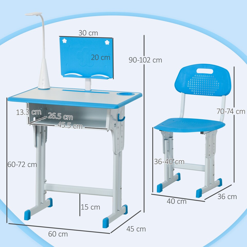 image 1 of HOMCOM Kids Desk and Chair Set with Drawer, Book Stand, Pen Slot