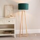 image 3 of ValueLights Lottie Natural Wood Tripod Floor Lamp Forest Green Velvet Shade | Green