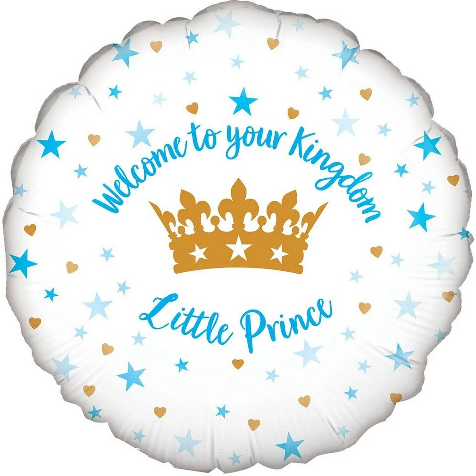 image 1 of Oaktree Welcome Little Prince Holographic Stars Foil Balloon - Blue/White/Gold - One Size