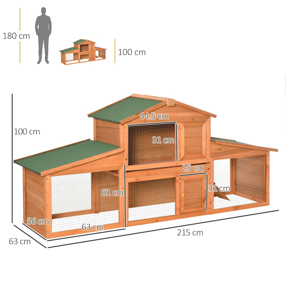 image 1 of PawHut Rabbit Hutch, Guinea Pig Hutch Outdoor Wooden House w/ Run, Green